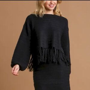 Umgee Black Fringed Top